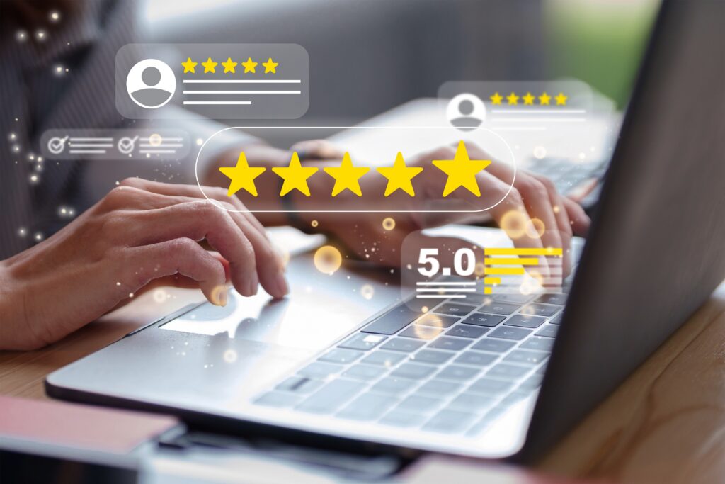Hands on laptop keyboard for quality customer review experience