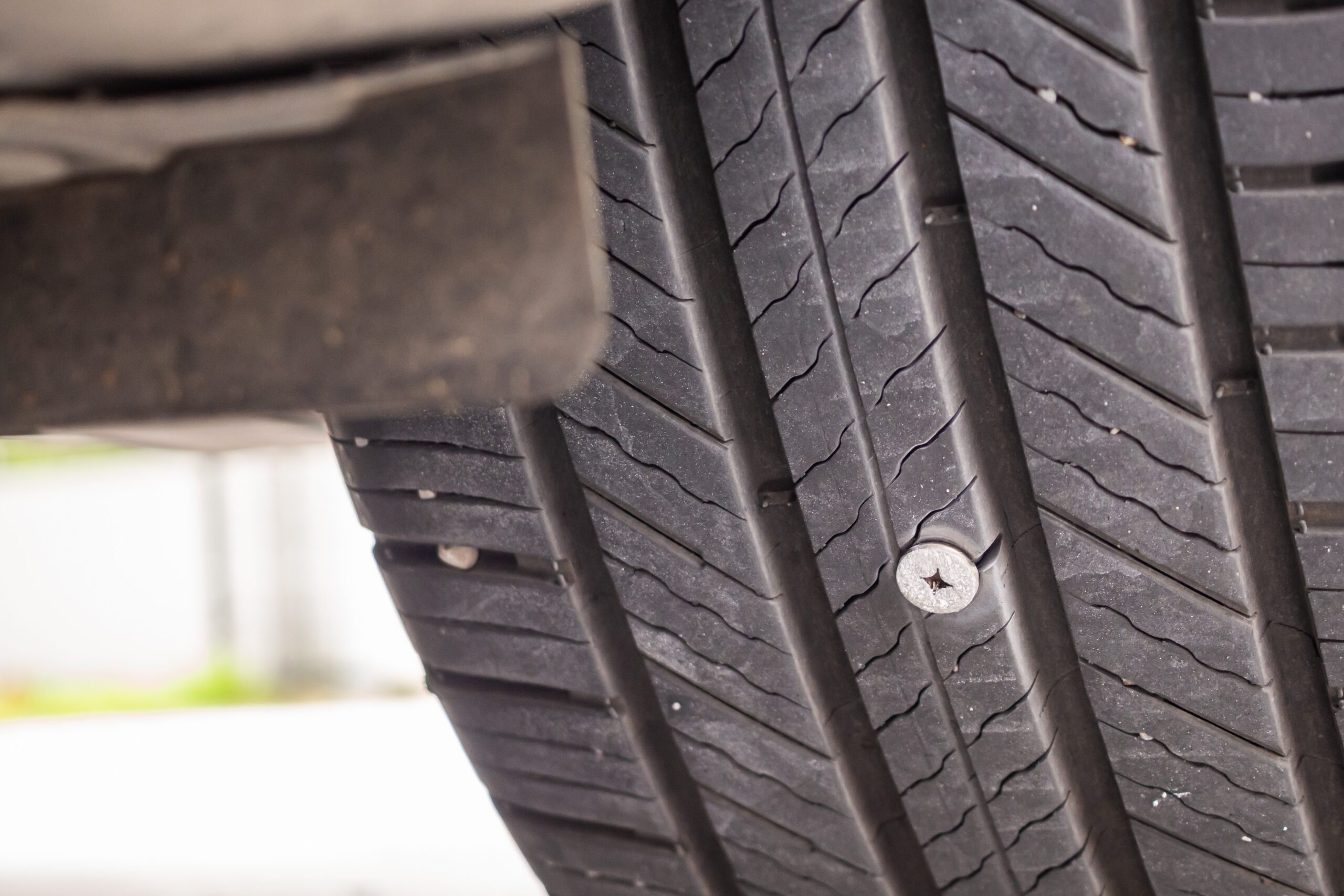 Screw punctured in the car tire