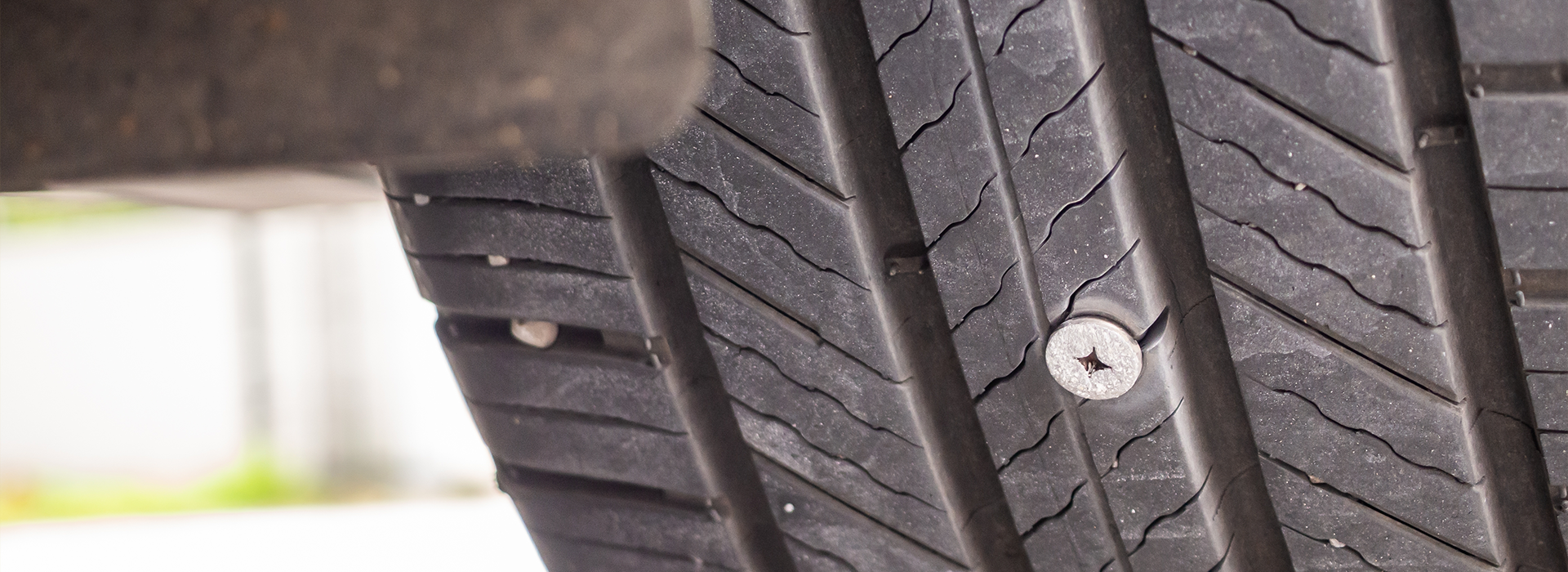 Screw punctured in the car tire