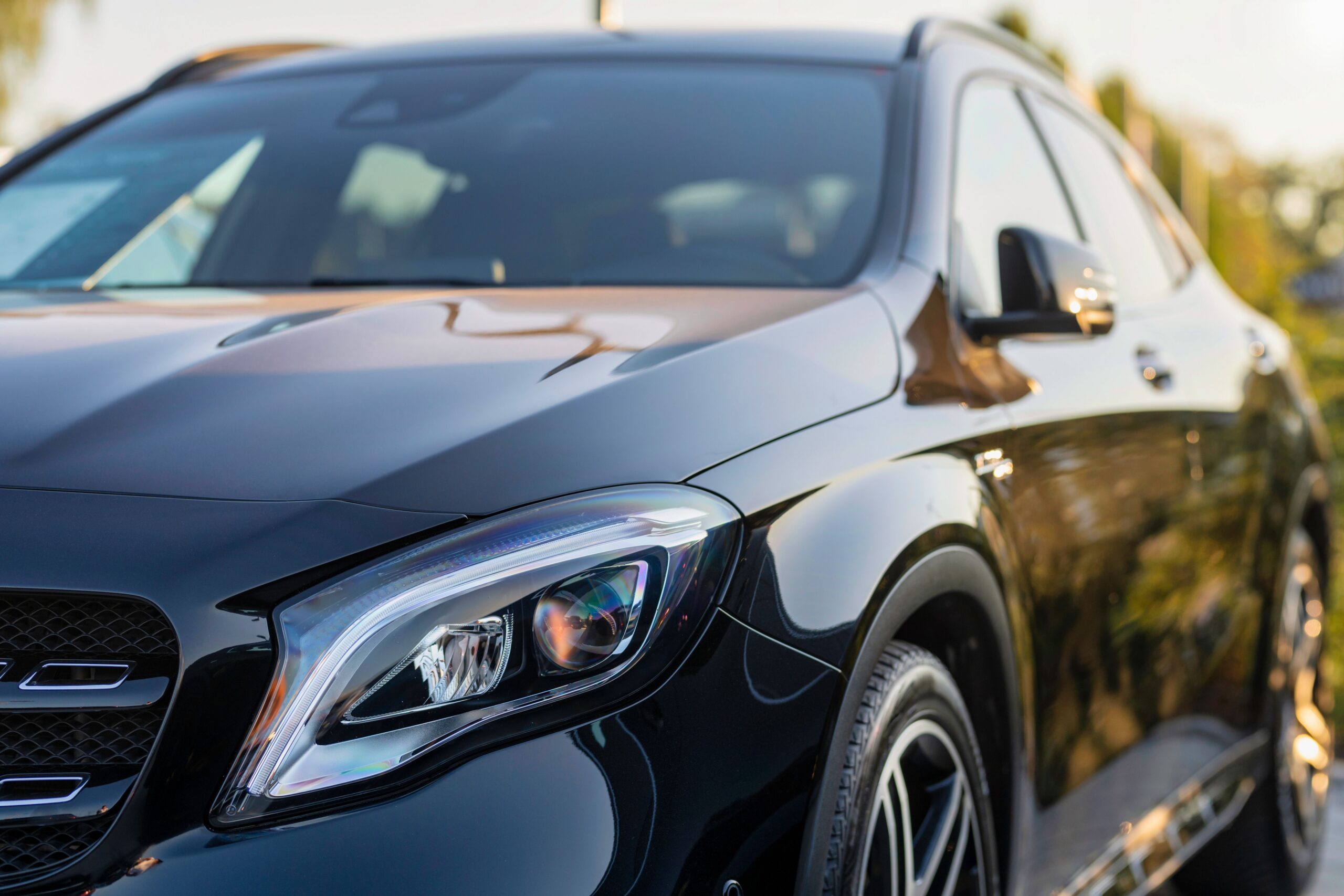 A closeup of mercedes-benz gla headlight