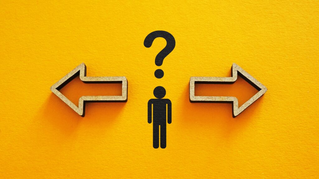 Person choosing between options